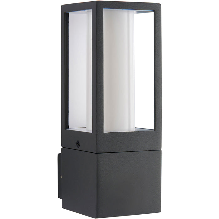Outdoor IP44 Box Lantern Wall Light - 7W LED GU10 - Textured Grey & Opal Pc