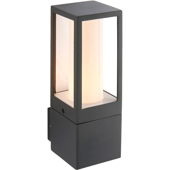 Outdoor IP44 Box Lantern Wall Light - 7W LED GU10 - Textured Grey & Opal Pc