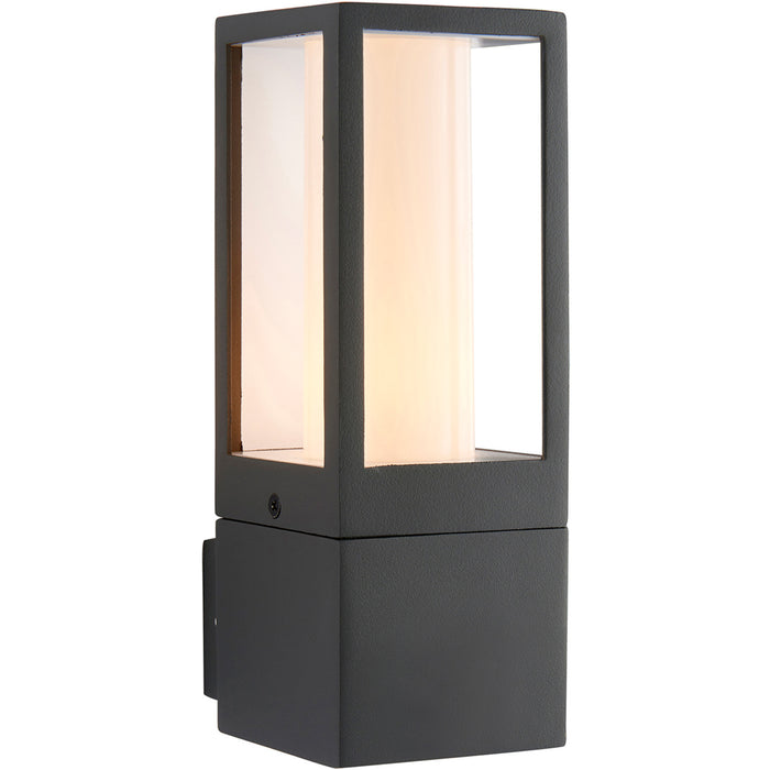 2 PACK Outdoor Box Lantern Wall Light - 7W LED GU10 - Textured Grey & Opal Pc - LoopsDirect