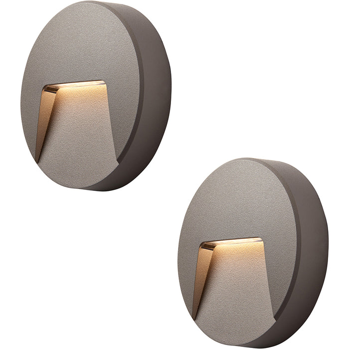 2 PACK Round Outdoor IP65 Pathway Guide Light - Indirect CCT LED - Grey ABS