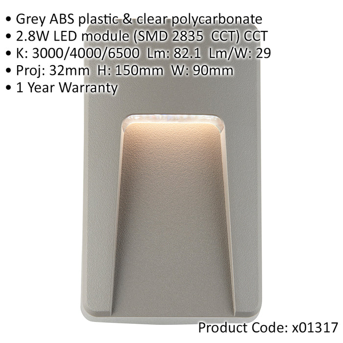 Vertical Outdoor IP65 Pathway Guide Light - Indirect CCT LED - Grey ABS Plastic