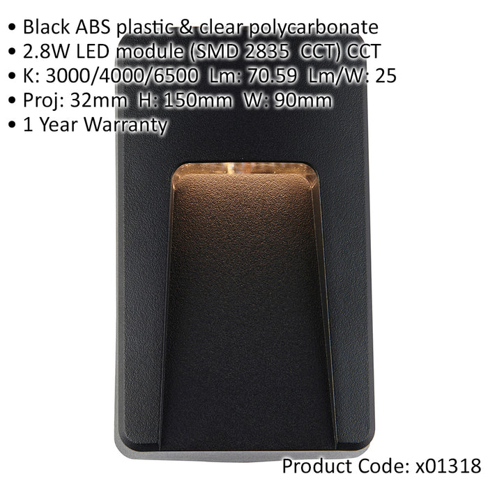Vertical Outdoor IP65 Pathway Guide Light - Indirect CCT LED - Black ABS Plastic