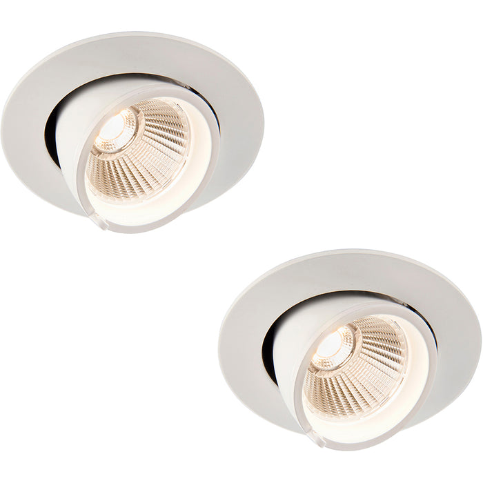 2 PACK Fully Adjustable Ceiling Downlight - 9W Warm White LED - Matt White