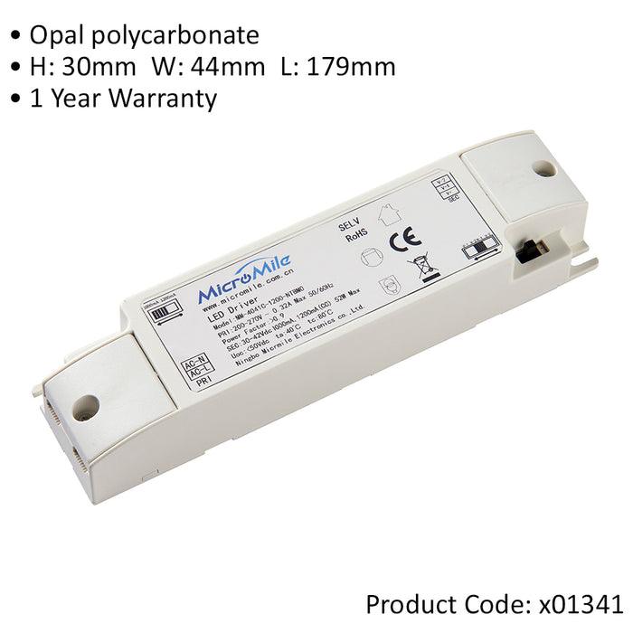 40/50W Dimmable LED Driver - 1000 or 1200 mA Constant Current - Fixed Output