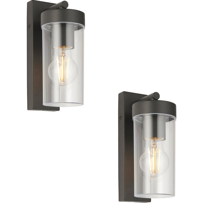 2 PACK Modern Outdoor IP44 Wall Lantern Light - 15W E27 GLS LED - Dimmable