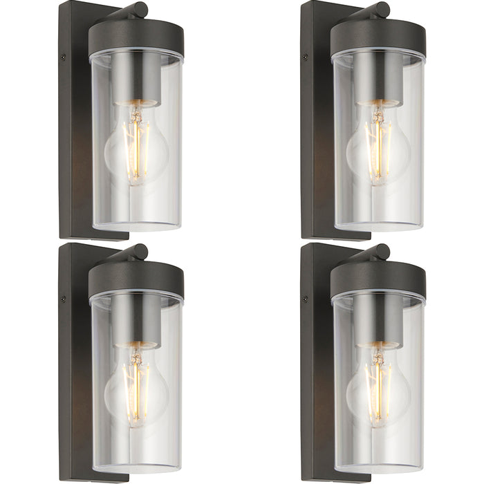 4 PACK Modern Outdoor IP44 Wall Lantern Light - 15W E27 GLS LED - Dimmable