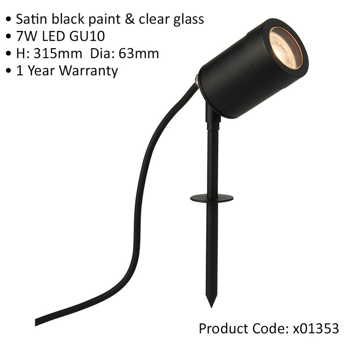 Outdoor IP65 Ground Spike Spotlight - 7W GU10 LED - Satin Black Finish