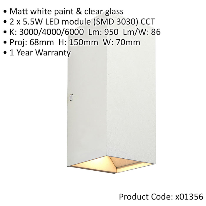 4 PACK Twin Outdoor Rectangular Wall Light - 2 x 5.5W CCT LED - Matt White