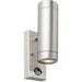 Twin Up & Down Wall Light with PIR Sensor - 2 x 7W GU10 LED - Brushed Steel - LoopsDirect