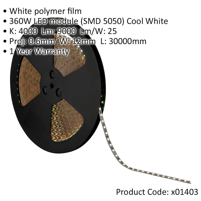 Flexible LED Tape Light - 30m Reel - 360W RGBW 4000k LEDs - Self-Adhesive