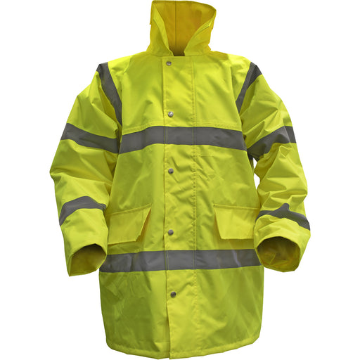 XL Yellow Hi-Vis Motorway Jacket with Quilted Lining - Retractable Hood Loops