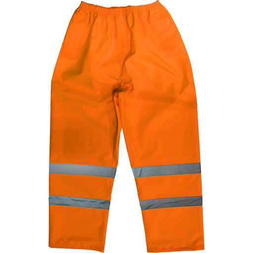 LARGE Orange Hi-Vis Waterproof Trousers - Elasticated Waist Adjustable Ankles Loops