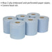 6 PACK 150m Blue 2-Ply Embossed Paper Roll - 190mm Wide - Perforated Paper Wipes Loops