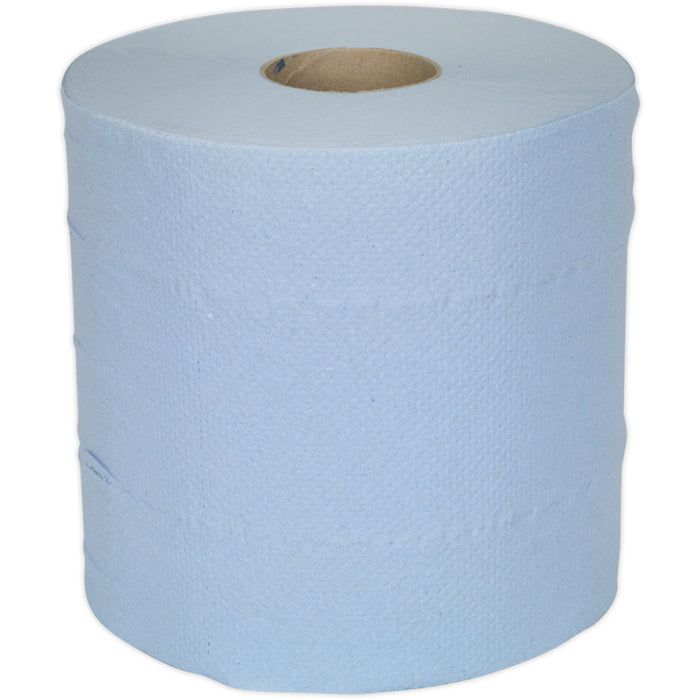 6 PACK 150m Blue 2-Ply Embossed Paper Roll - 190mm Wide - Perforated Paper Wipes Loops