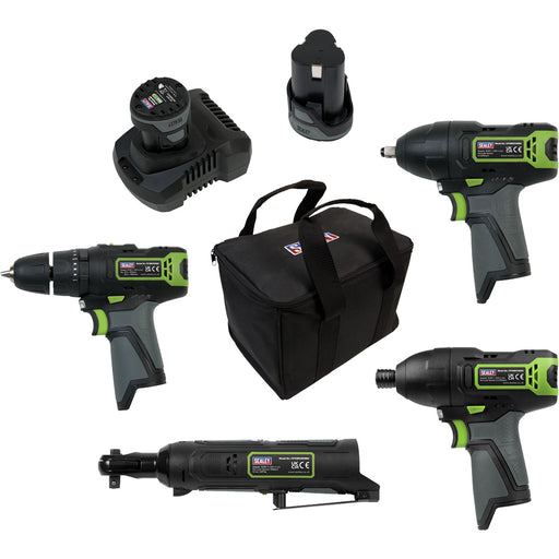 4x Cordless Power Tool Bundle & 2x Batteries - Hammer Drill Impact Driver Wrench Loops