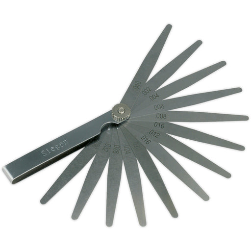 13 Blade Feeler Gauge - 0.002 to 0.040" - 100 x 10mm Blades - Imperial Graduated Loops