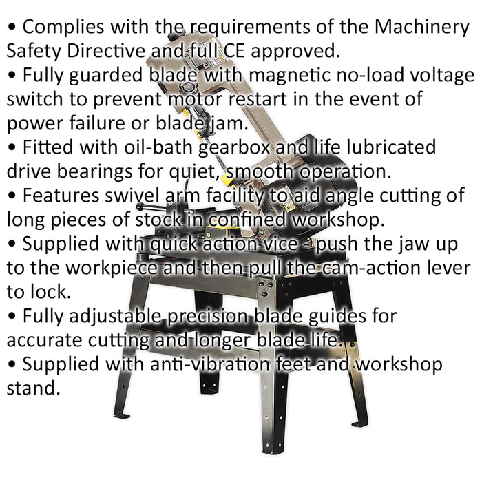 150mm 3-Speed Metal Cutting Bandsaw - Quick Lock Vice & Stand - Fully Guarded Loops